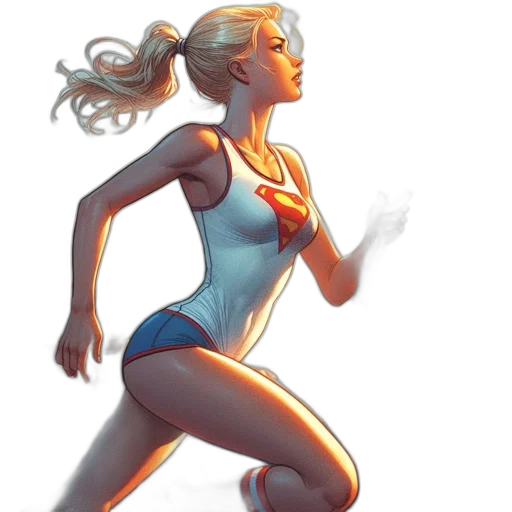 concept art, comic book art, photorealistic, cartoon, blonde, woman, runs, torch transparent PNG cut-out