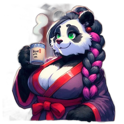 concept art, pixel art, fantasy art, comic book art, fire, anthropomorphic, panda, wearing transparent PNG cut-out