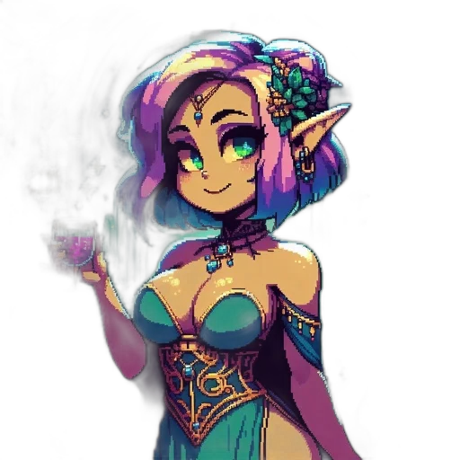 dress, staff, fantasy art, concept art, pixel art, watercolor, fire, pastel transparent PNG cut-out