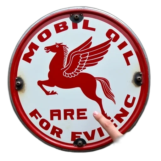close-up, red, white, mobil, oil, sign, background, features transparent PNG cut-out