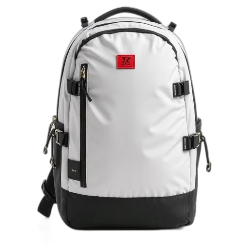 jacket, 3d render, white, black, backpack, red, logo, back transparent PNG cut-out