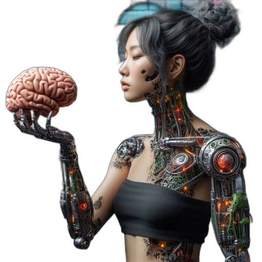 robot, cyberpunk, concept art, 3d render, fantasy art, urban, setting, mechanized transparent PNG cut-out