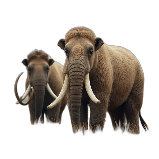 animal, photorealistic, 3d render, concept art, earth tones, trio, wool, mammoths transparent PNG cut-out