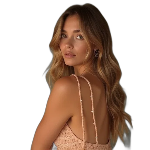 dress, jewelry, hair, staff transparent PNG cut-out