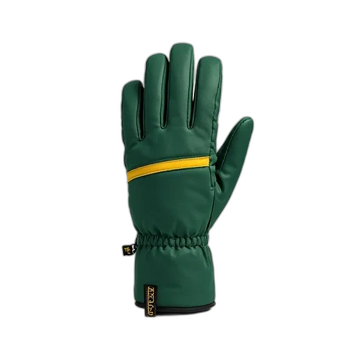 close-up, image, single, untextured, green, winter, glove, yellow transparent PNG cut-out