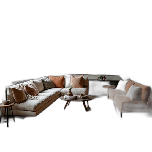 furniture, 3d render, photorealistic, concept art, earth tones, monochrome, living, room transparent PNG cut-out