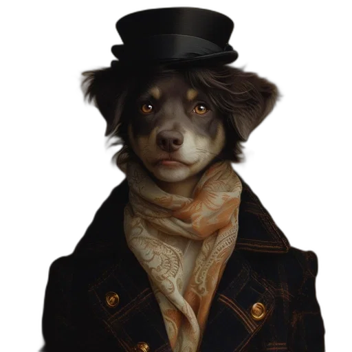 hat, animal, staff, jacket, photorealistic, concept art, fantasy art, oil painting transparent PNG cut-out