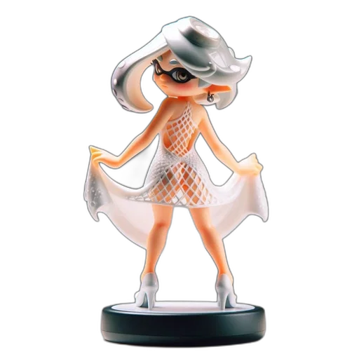 3d render, concept art, white-haired, female, figurine, stands, gracefully, black transparent PNG cut-out
