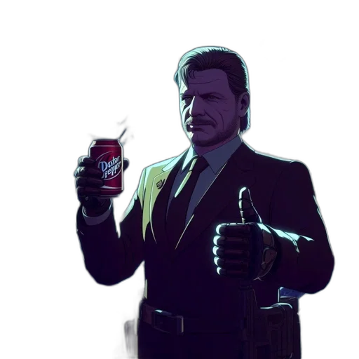 jacket, bottle, robot, weapon, concept art, cyberpunk, comic book art, pixel art transparent PNG cut-out