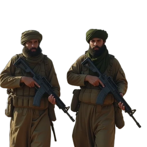 staff, weapon, 3d render, concept art, suicide, shooting, two, militants transparent PNG cut-out