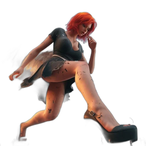 robot, shoes, concept art, 3d render, fantasy art, comic book art, woman, fiery transparent PNG cut-out