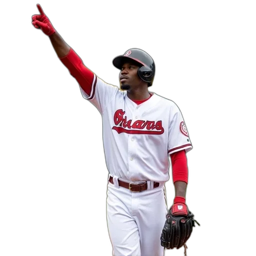 baseball, player, white, uniform, red, gloves, black, helmet transparent PNG cut-out