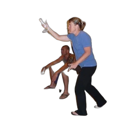 staff, creature, woman, blue, shirt, playing, video, game transparent PNG cut-out
