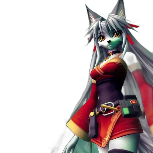 concept art, fantasy art, 3d render, anime, fox-like, character, long, white transparent PNG cut-out