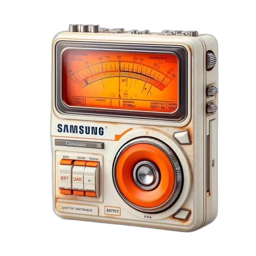 3d render, retro-styled, radio, transceiver, orange, white, color, scheme transparent PNG cut-out