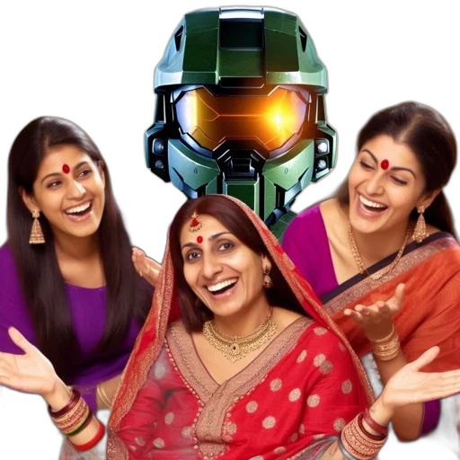 robot, concept art, three, indian, women, traditional, wear, one transparent PNG cut-out