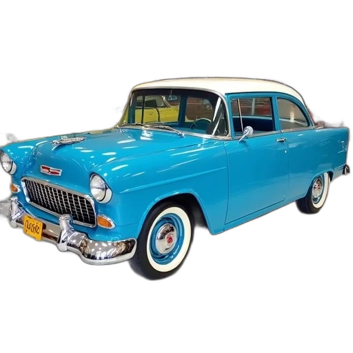 car, blue, vintage, white, roof, parked, showroom, floor transparent PNG cut-out