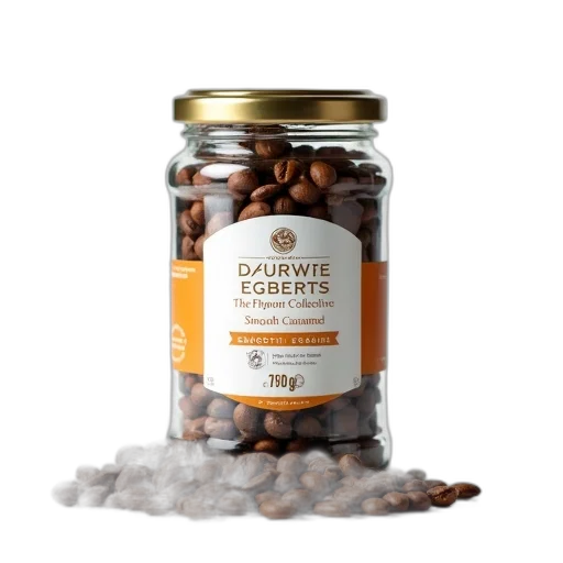 food, glass, jar, filled, brown, coffee, beans, displayed transparent PNG cut-out