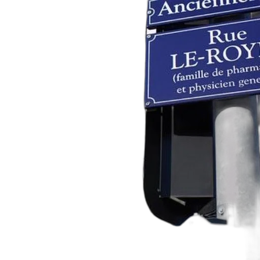 bottle, blue, street, sign, french, reads, rue, le-roy transparent PNG cut-out