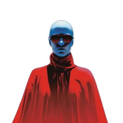 mask, face, jacket, robot, concept art, comic book art, blue, red transparent PNG cut-out