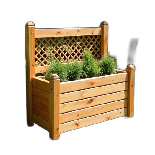furniture, 3d render, green, wooden, planter, box, lattice, top transparent PNG cut-out