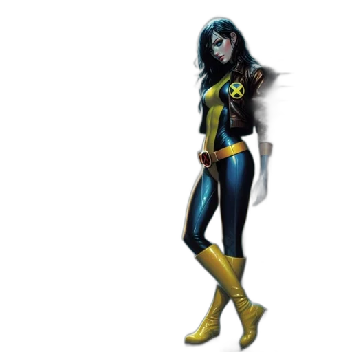 comic book art, concept art, fantasy art, 3d render, superhero, woman, stands, dimly transparent PNG cut-out