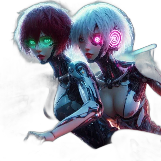robot, mask, cyberpunk, concept art, anime, fantasy art, neon lights, dark transparent PNG cut-out