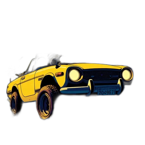 car, concept art, pixel art, 3d render, photorealistic, yellow, convertible, drives transparent PNG cut-out
