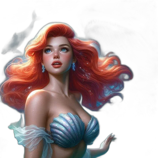 fantasy art, concept art, comic book art, photorealistic, underwater, pastel, red, colorful transparent PNG cut-out