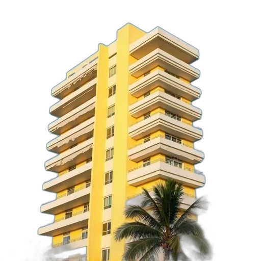 building, 3d render, photorealistic, concept art, vaporwave, golden, tall, multi-story transparent PNG cut-out