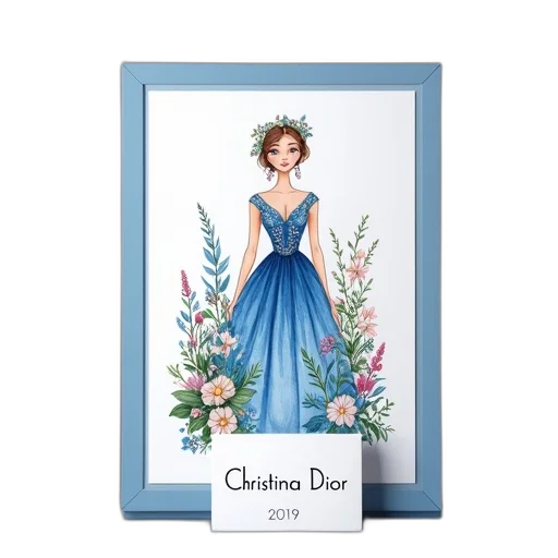 dress, watercolor, photorealistic, blue, hand-drawn, illustration, woman, floral transparent PNG cut-out