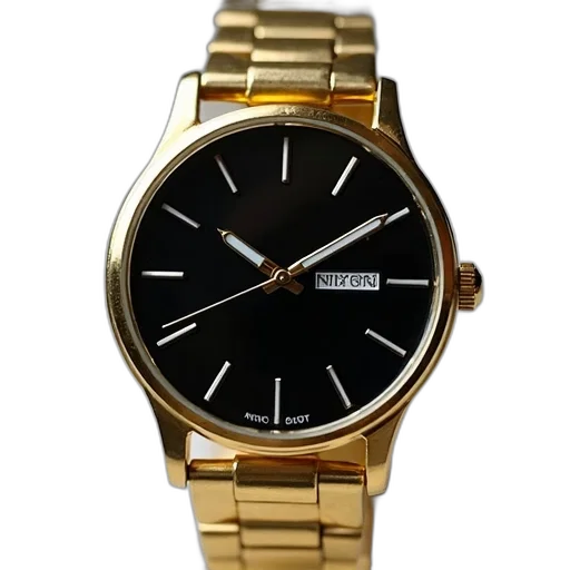 jewelry, wristwatch, black, dial, gold-colored, case, metal, bracelet transparent PNG cut-out