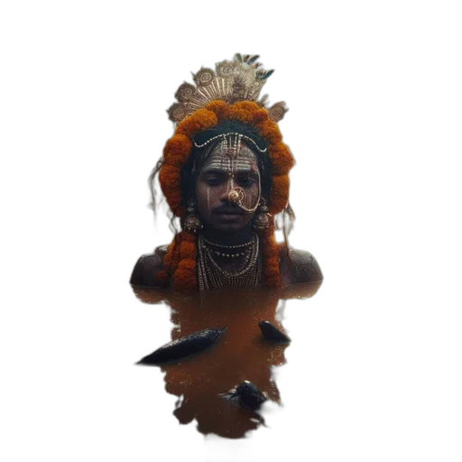 mask, face, crown, staff, 3d render, concept art, photorealistic, oil painting transparent PNG cut-out