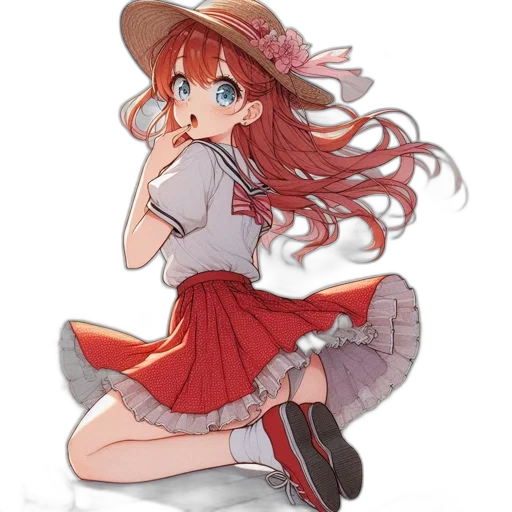 hat, dress, flower, staff, anime, watercolor, cartoon, pixel art transparent PNG cut-out