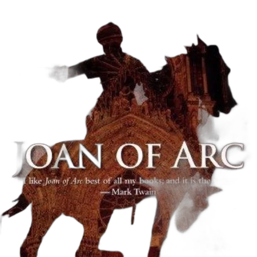 cover, joan, arc, features, silhouette, horseback, quote, like transparent PNG cut-out