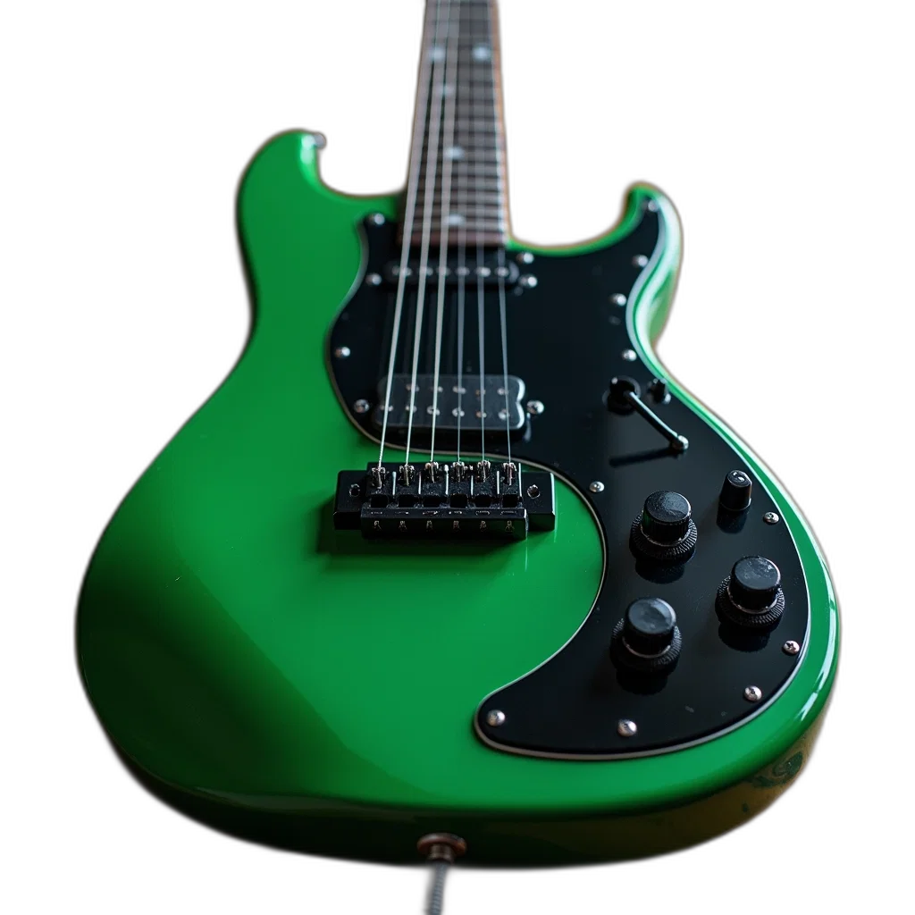 weapon, 3d render, photorealistic, green, neon, electric, guitar, black transparent PNG cut-out