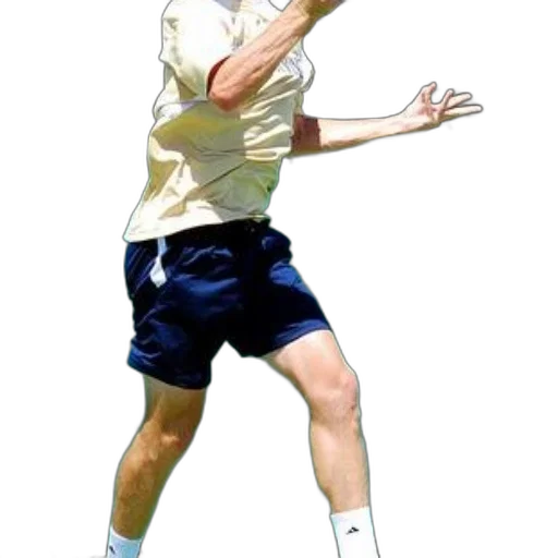 staff, photorealistic, oil painting, man, yellow, shirt, blue, shorts transparent PNG cut-out