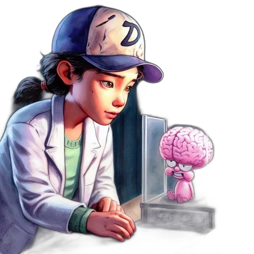 concept art, pixel art, vaporwave, cartoon, adolescent, girl, wears, lab transparent PNG cut-out