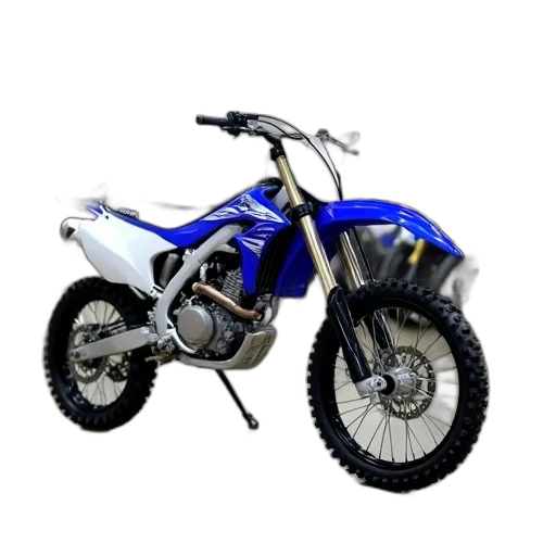 3d render, photorealistic, concept art, blue, white, dirt, bike, parked transparent PNG cut-out