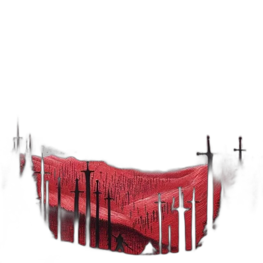 furniture, sword, weapon, crown, concept art, 3d render, red, against transparent PNG cut-out