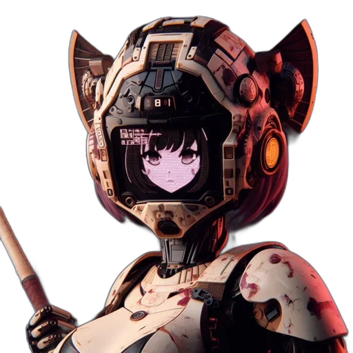 robot, weapon, mask, staff, anime, 3d render, cyberpunk, concept art transparent PNG cut-out