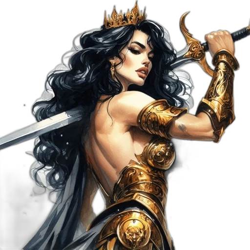 sword, crown, fantasy art, comic book art, concept art, photorealistic, golden, regal transparent PNG cut-out