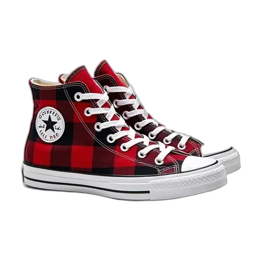 shoes, pair, high-top, sneakers, plaid, pattern, upper, part transparent PNG cut-out