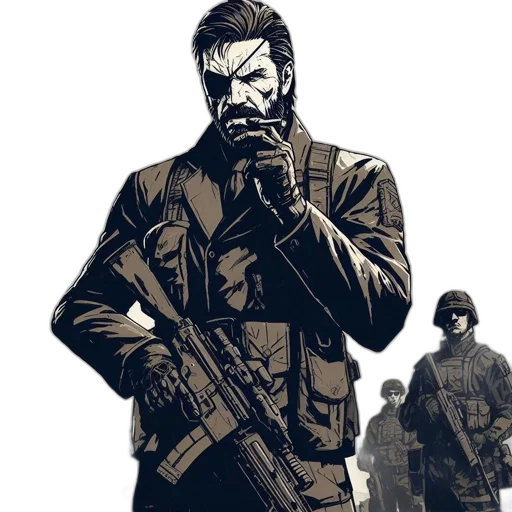 mask, weapon, jacket, comic book art, concept art, cartoon, pixel art, stern-looking transparent PNG cut-out