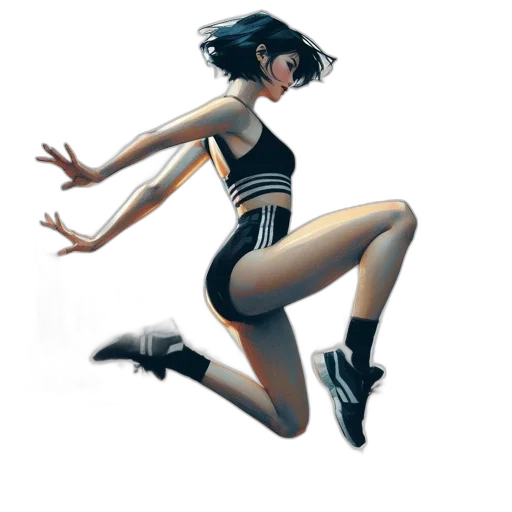 concept art, comic book art, cyberpunk, fantasy art, athletic, woman, sportswear, performs transparent PNG cut-out