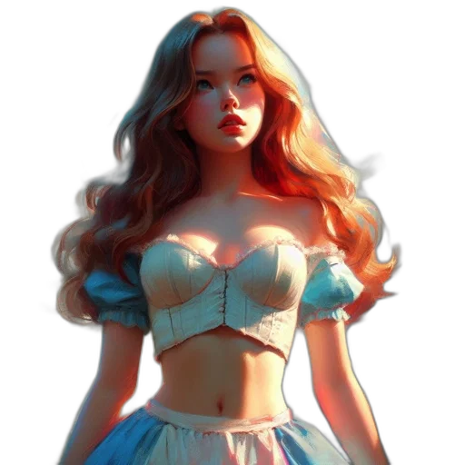 dress, crown, concept art, fantasy art, 3d render, comic book art, neon lights, pastel transparent PNG cut-out