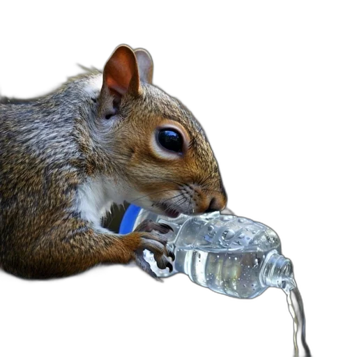 animal, bottle, food, photorealistic, 3d render, concept art, squirrel, sits transparent PNG cut-out