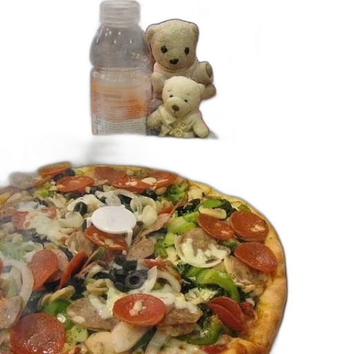 food, 3d render, pizza, pepperoni, olives, cheese, sits, box transparent PNG cut-out