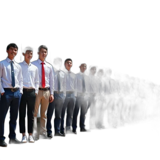 staff, robot, 3d render, photorealistic, group, people, standing, line transparent PNG cut-out