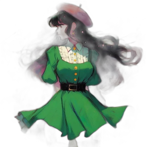 dress, hat, staff, jacket, concept art, watercolor, fantasy art, pixel art transparent PNG cut-out